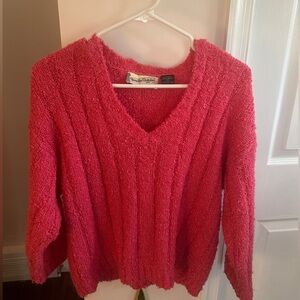 Vintage DIANE VON FURSTENBERG Coral Pink V neck acrylic Knit Sweater Sz L